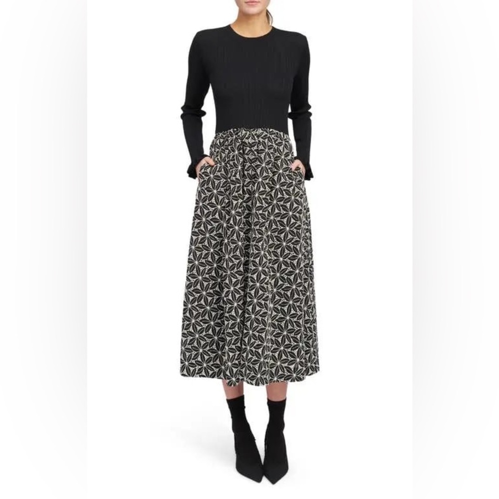 En Saison Black and White Geometric Midi Dress
